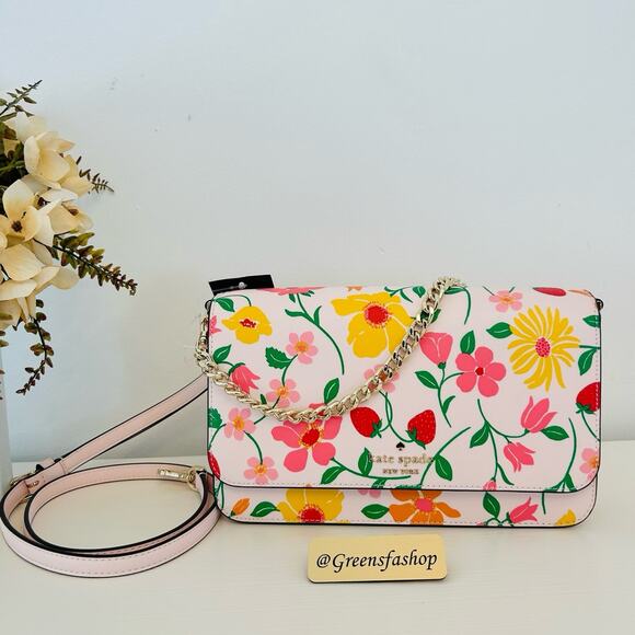 Kate Spade Purse Madison Medium Flap Convertible Crossbody Strawberry Garden - Picture 2 of 8